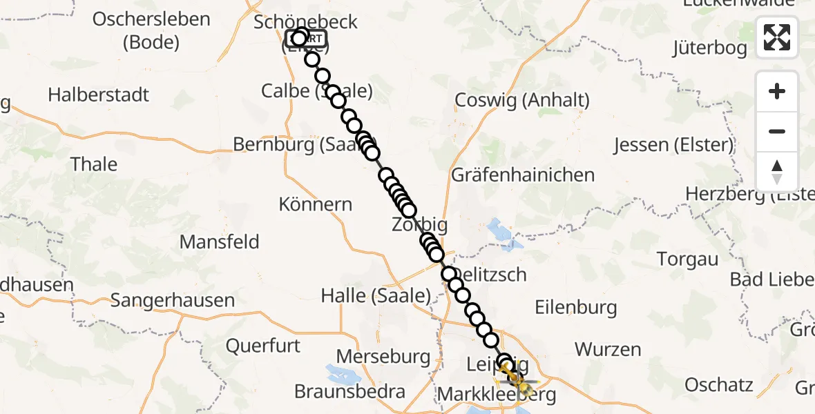 Routekaart van de vlucht: Ambulanzhubschrauber nach Leipzig Heart Center Rooftop Hubschrauberlandeplatz