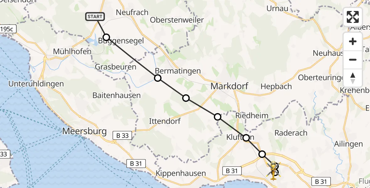 Flugroute Rettungshubschrauber Mimmenhausen - Friedrichshafen Hospital, 23 März 2026, 16:19