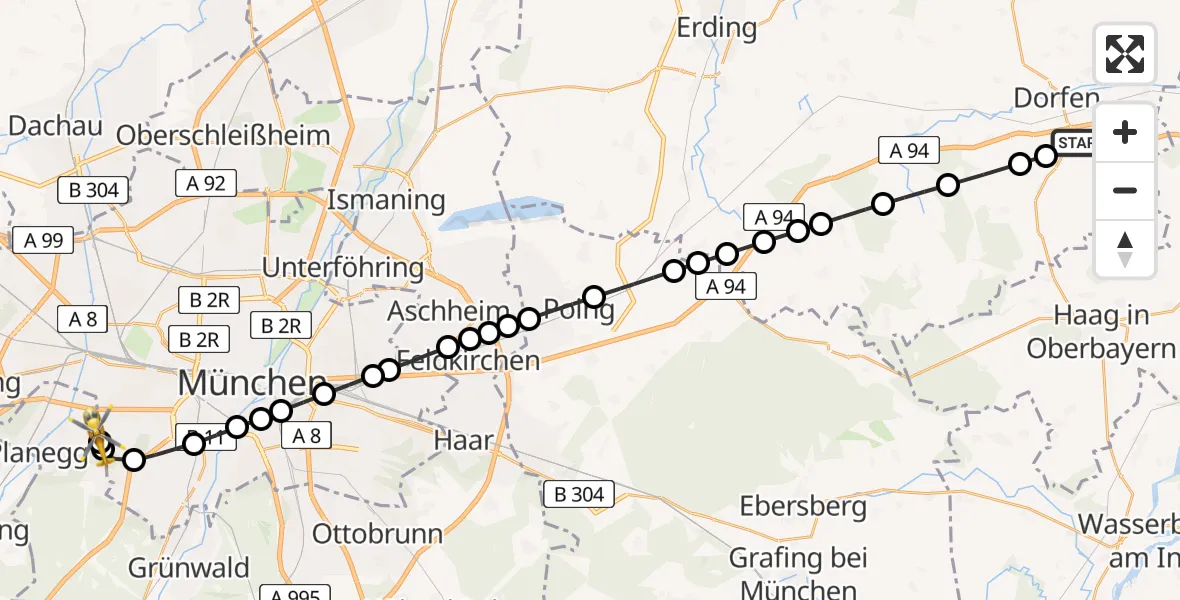 Routekaart van de vlucht: Rettungshubschrauber nach DRF Air Rescue München Hubschrauberlandeplatz