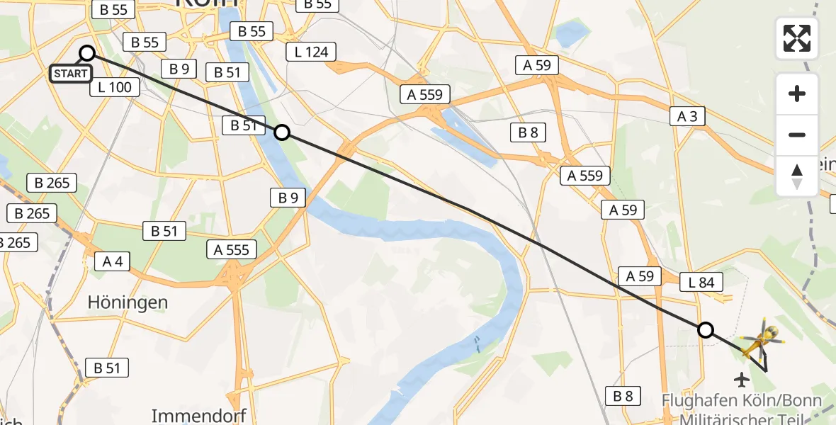 Flugroute Rettungshubschrauber Köln University Hospital - Köln Bonn Flughafen, 23 März 2026, 16:21