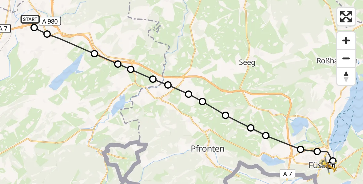 Routekaart van de vlucht: Rettungshubschrauber nach Füssen, Sebastianstraße