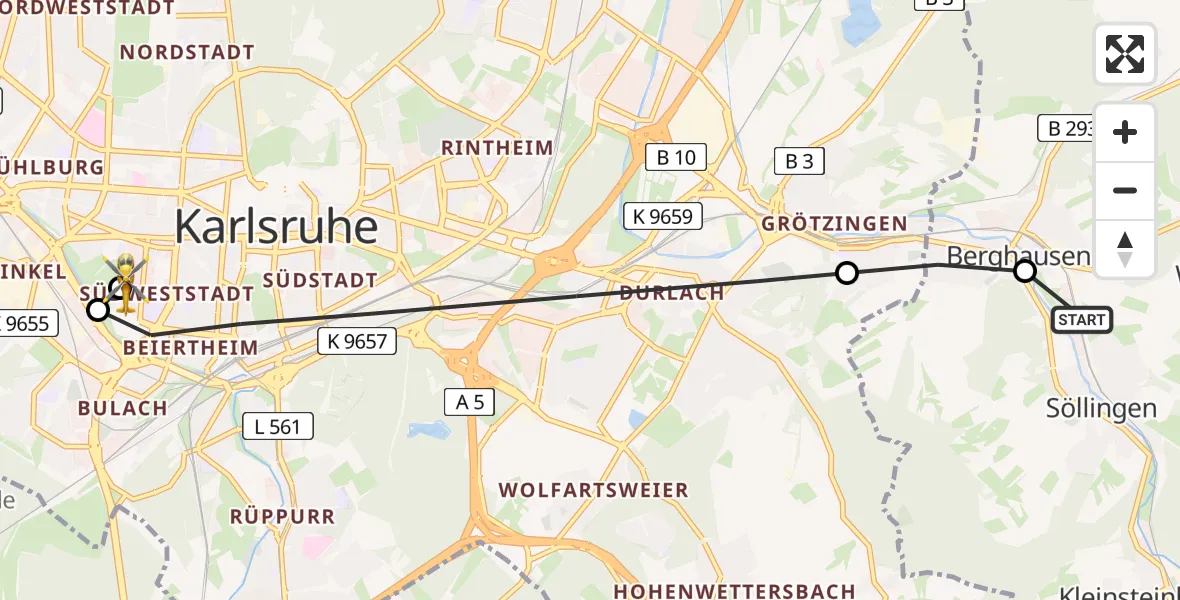 Routekaart van de vlucht: Rettungshubschrauber nach Sankt Vincentius Hospital