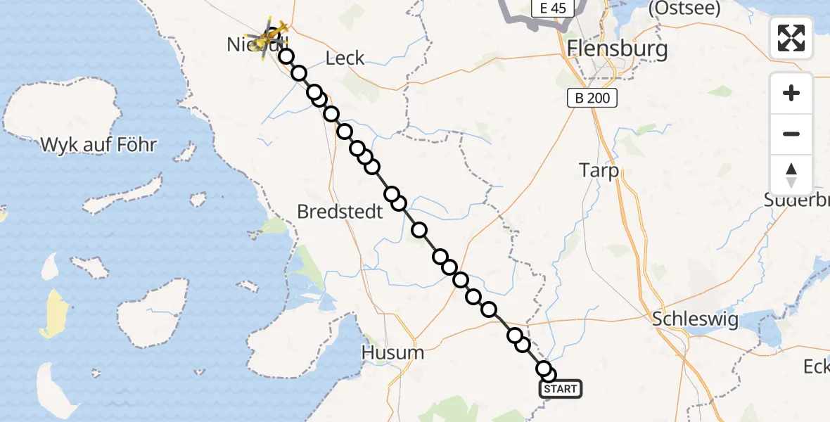 Routekaart van de vlucht: Rettungshubschrauber nach Niebüll, Gather Landstraße