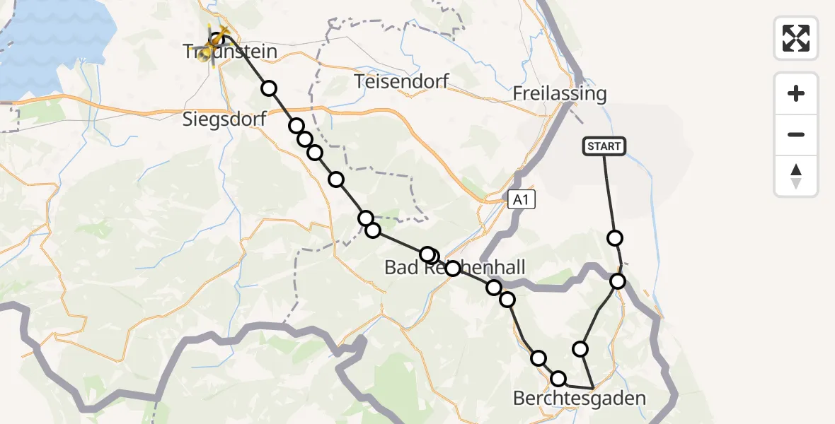 Routekaart van de vlucht: Rettungshubschrauber nach Traunstein Hospital