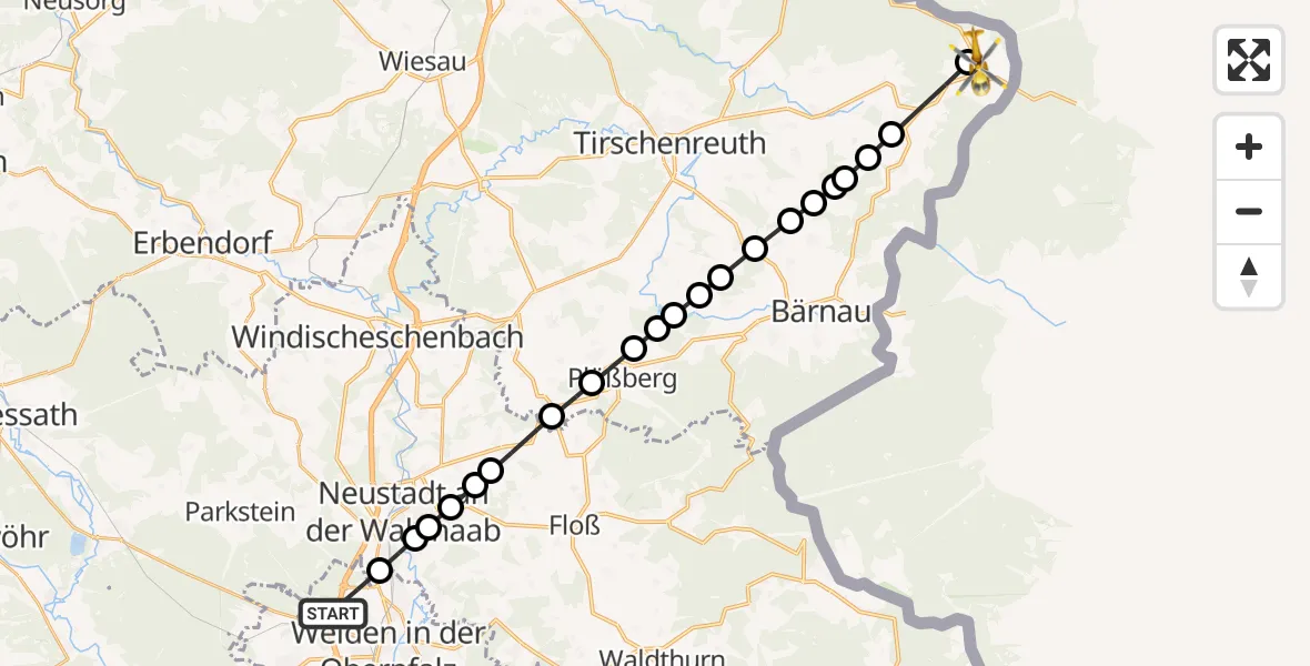 Flugroute Rettungshubschrauber Weiden in der Oberpfalz - Mähring, 23 März 2026, 16:34