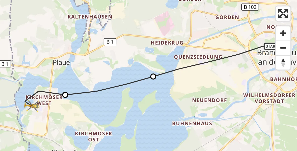 Flugroute Rettungshubschrauber Brandenburg an der Havel - Kirchmöser, 23 März 2026, 16:35