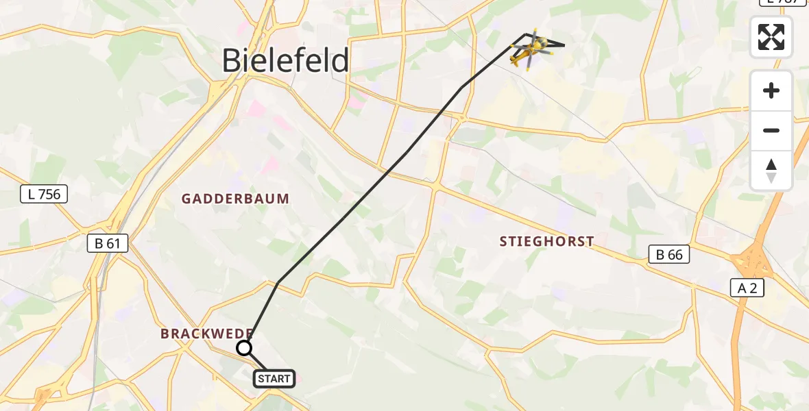 Flugroute Rettungshubschrauber Luftrettungszentrum Bielefeld - Bielefeld, 23 März 2026, 16:36
