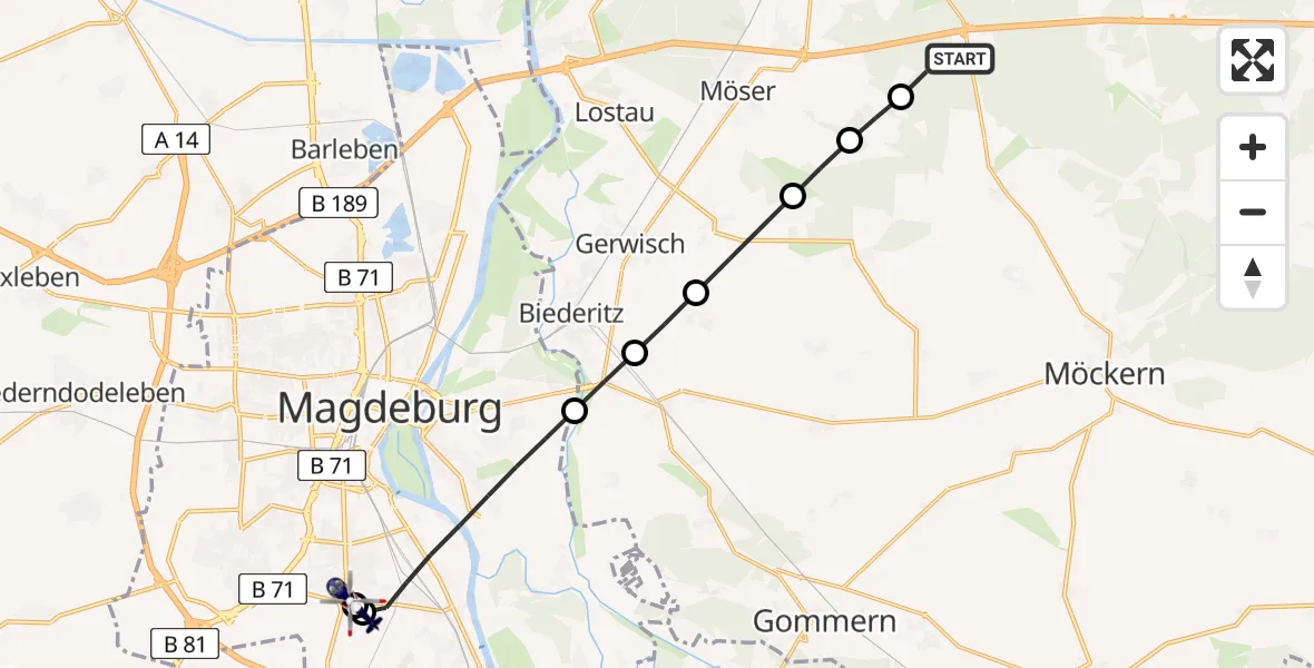 Flugroute Polizeihubschrauber Burg - Magdeburg, 23 März 2026, 16:41