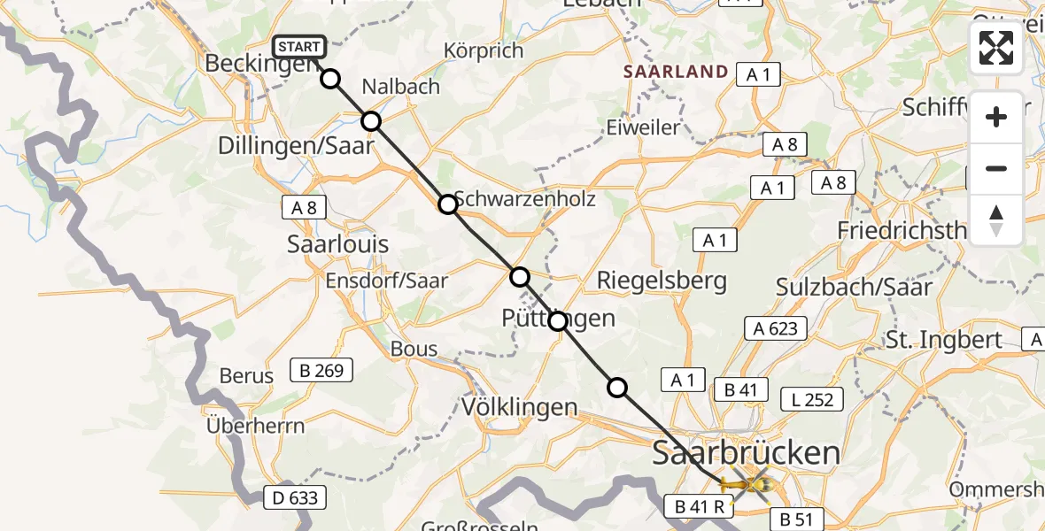 Routekaart van de vlucht: Rettungshubschrauber nach Saarbrücken, Winterberg