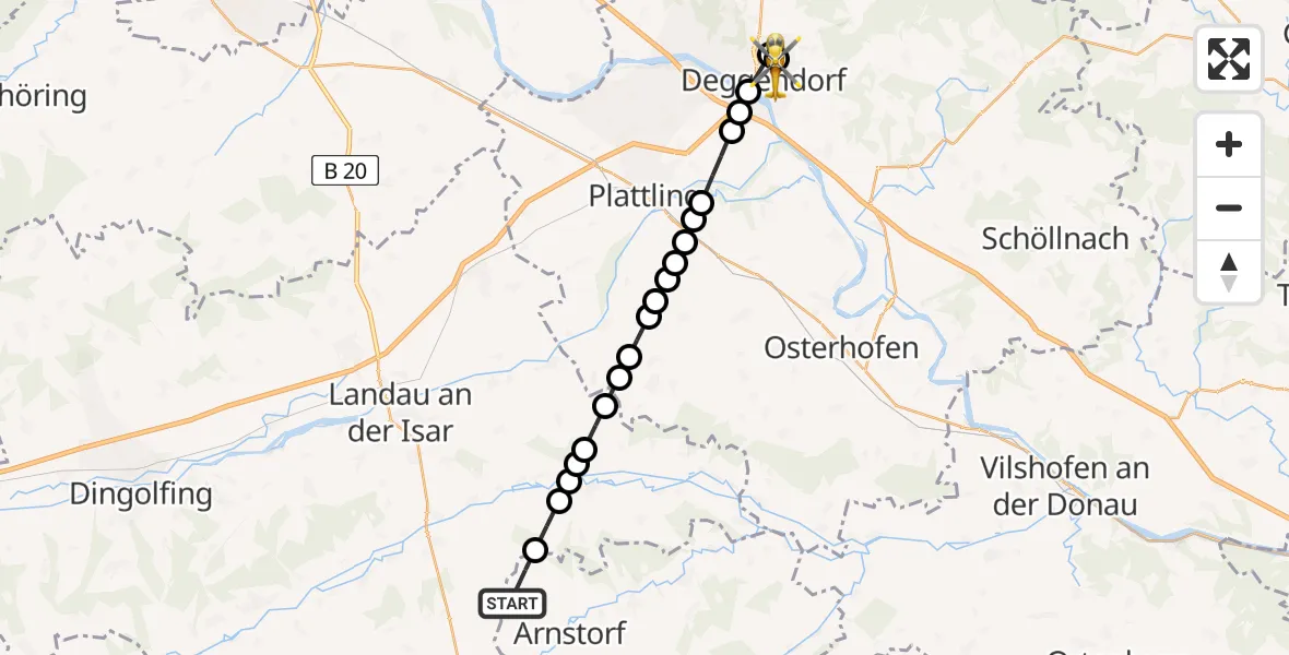 Routekaart van de vlucht: Rettungshubschrauber nach Kleinfilling, Perlasberger Straße