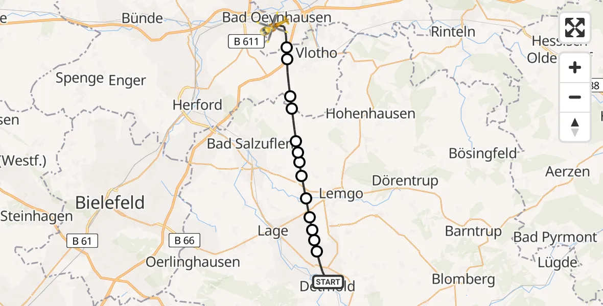 Flugroute Ambulanzhubschrauber Detmold - Bad Oeynhausen, 23 März 2026, 16:51