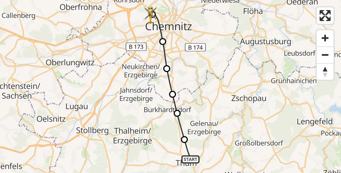 Routekaart van de vlucht: Rettungshubschrauber nach Flemmingstraße Hospital Rooftop