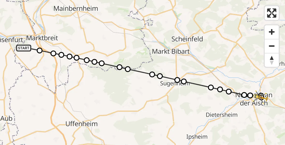 Flugroute Rettungshubschrauber Marktbreit - Neustadt Hospital, 23 März 2026, 16:54