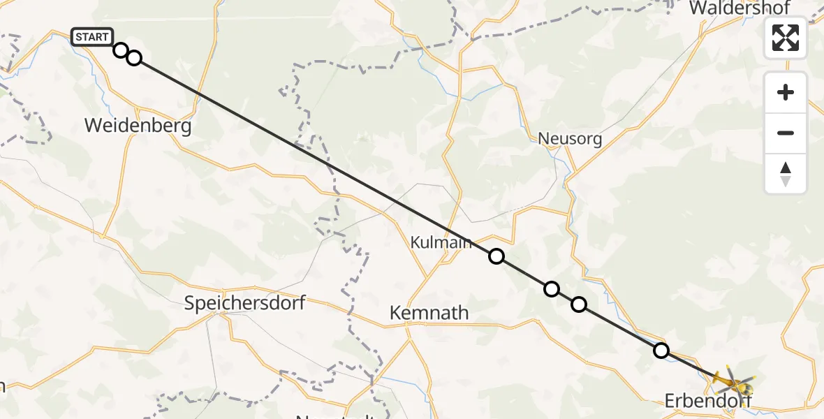 Routekaart van de vlucht: Rettungshubschrauber nach Erbendorf Flugplatz