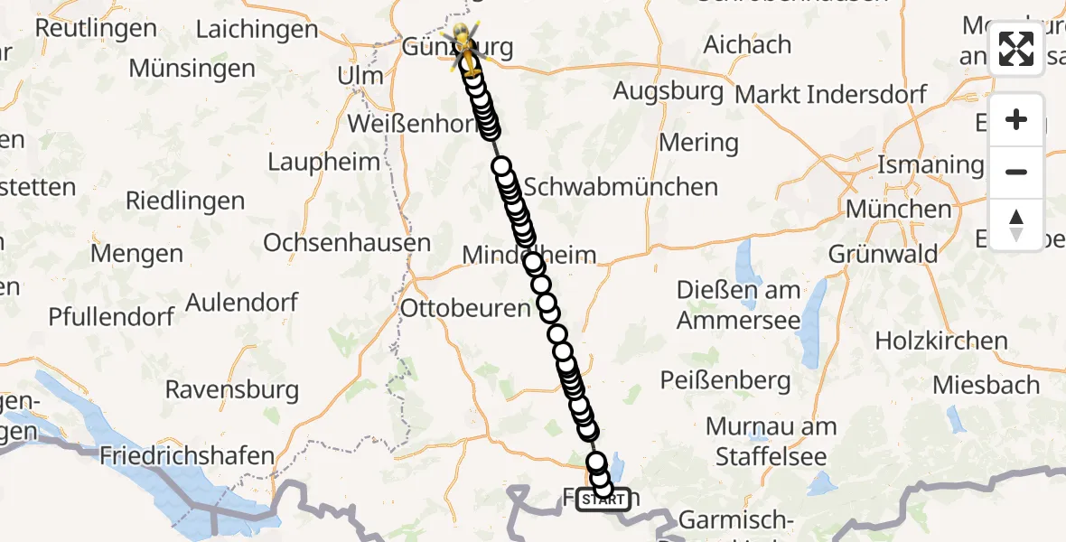 Flugroute Rettungshubschrauber Füssen - Nornheim, 23 März 2026, 17:06