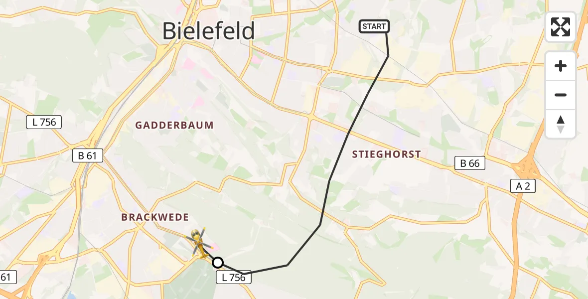 Flugroute Rettungshubschrauber Bielefeld - Luftrettungszentrum Bielefeld, 23 März 2026, 17:09