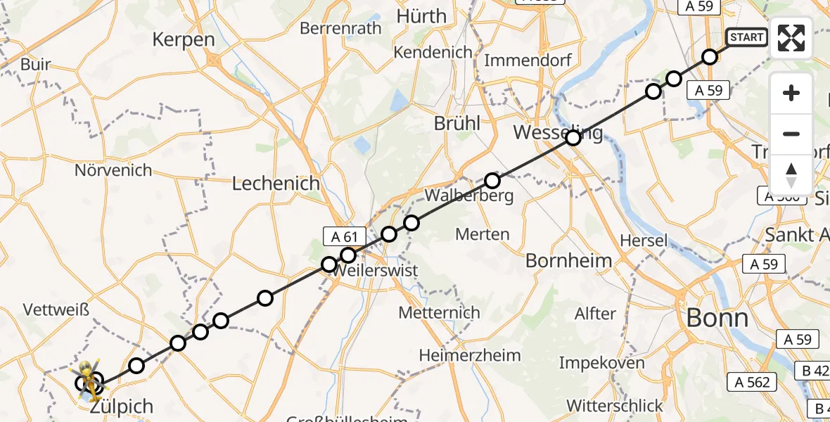 Flugroute Rettungshubschrauber Köln Bonn Flughafen - Füssenich, 23 März 2026, 17:11