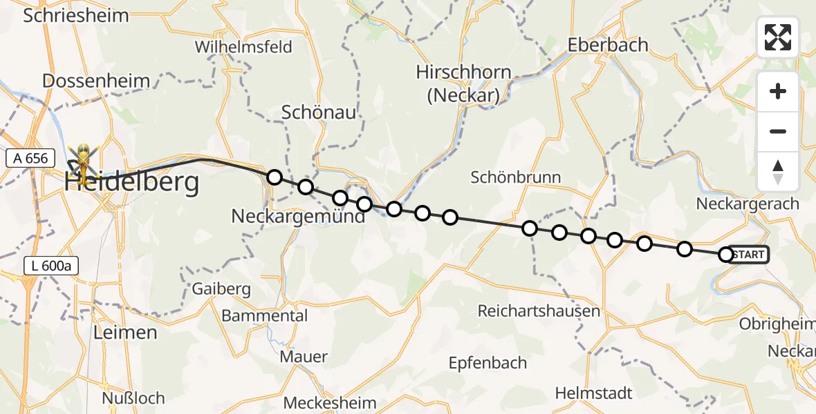 Routekaart van de vlucht: Rettungshubschrauber nach Heidelberg, Czernyring