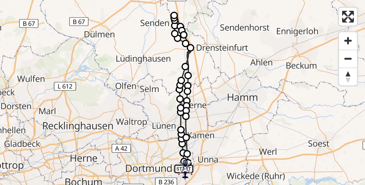 Flugroute Polizeihubschrauber Dortmund Flughafen - Dortmund Flughafen, 23 März 2026, 17:21