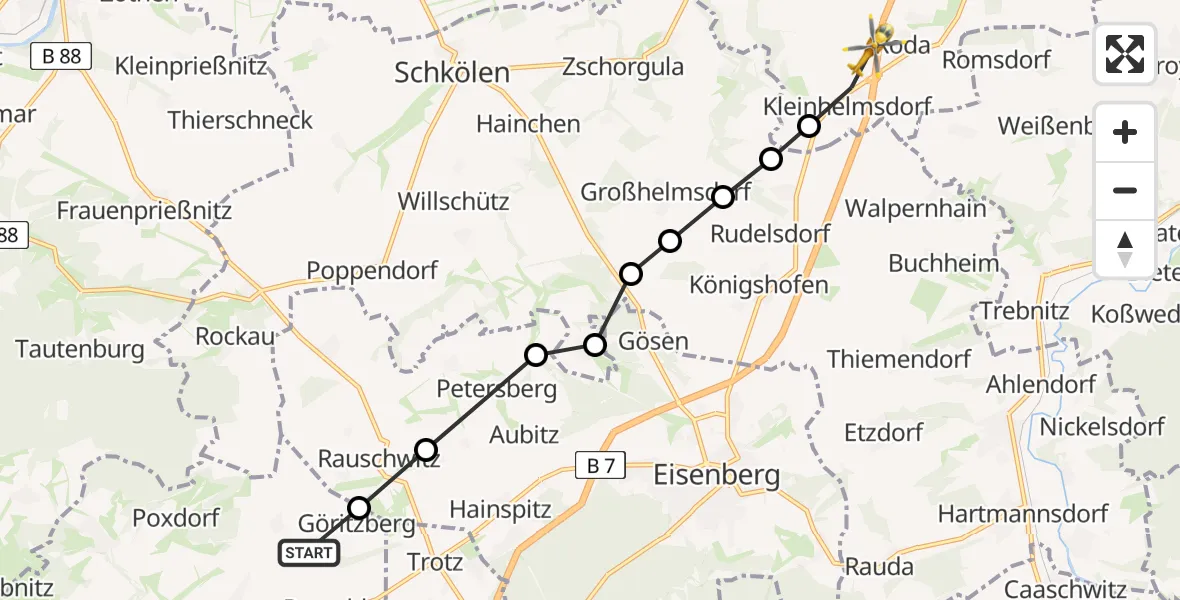 Flugroute Rettungshubschrauber Nischwitz - Roda, 23 März 2026, 17:28