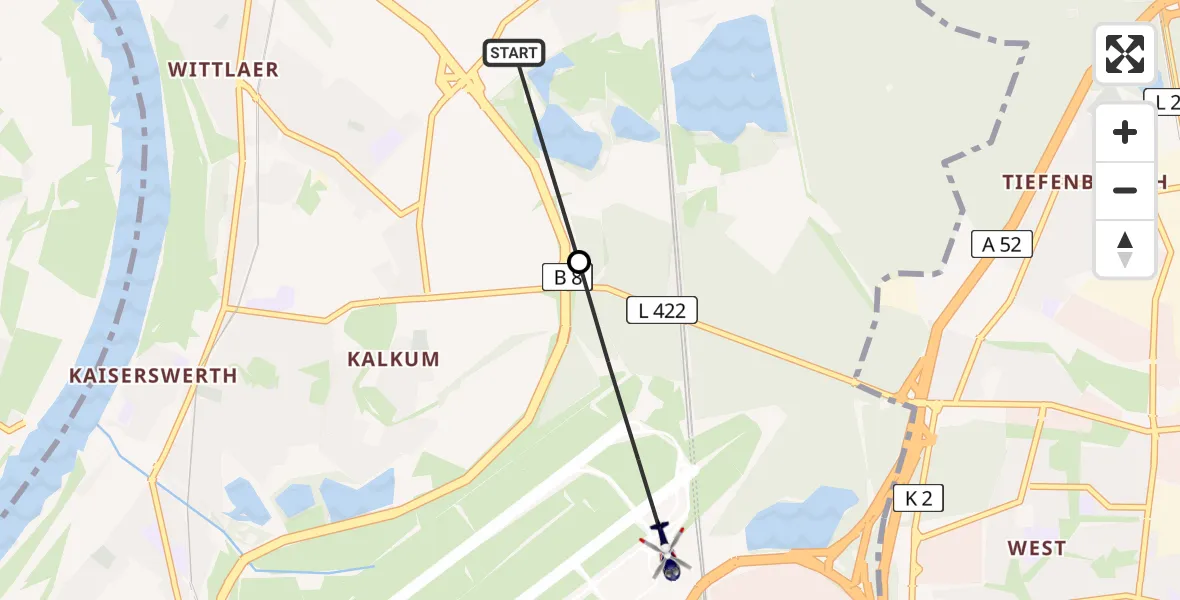Flugroute Polizeihubschrauber Stadtbezirk 5 - Düsseldorf Flughafen, 23 März 2026, 17:30