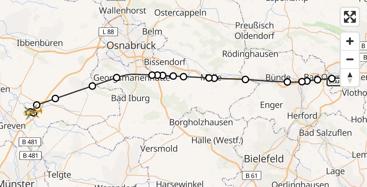 Flugroute Ambulanzhubschrauber Bad Oeynhausen - Christoph  Westfalen-ADAC, 23 März 2026, 17:32