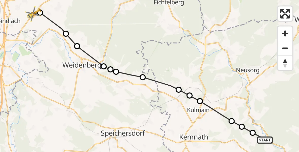Flugroute Rettungshubschrauber Beringersreuth - Bayreuth Flughafen, 23 März 2026, 17:47