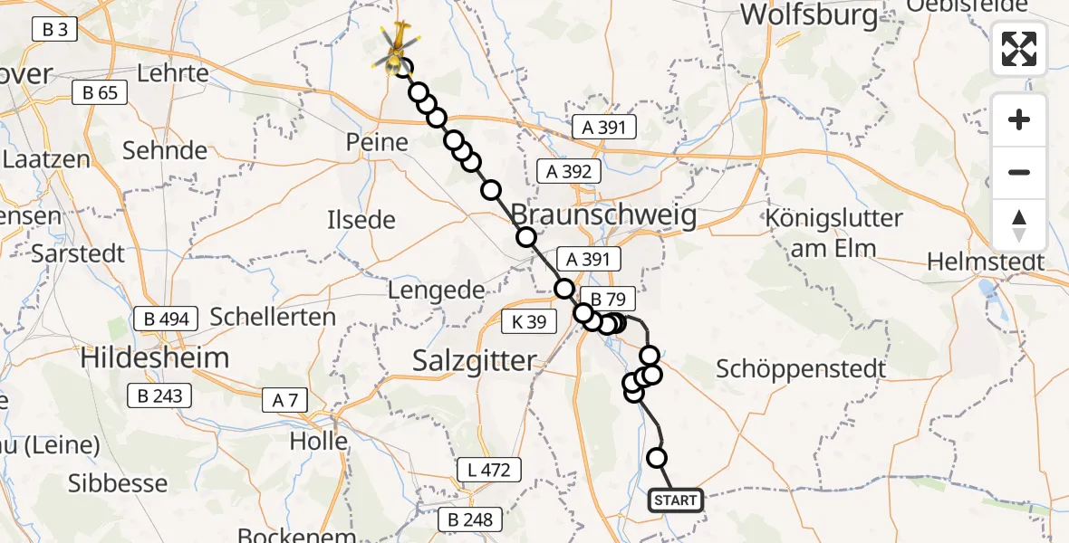 Flugroute Rettungshubschrauber Schladen-Werla - Edemissen, 23 März 2026, 17:47