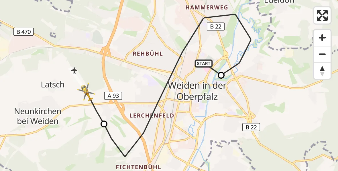 Flugroute Rettungshubschrauber Weiden Hospital - Latsch, 23 März 2026, 18:11