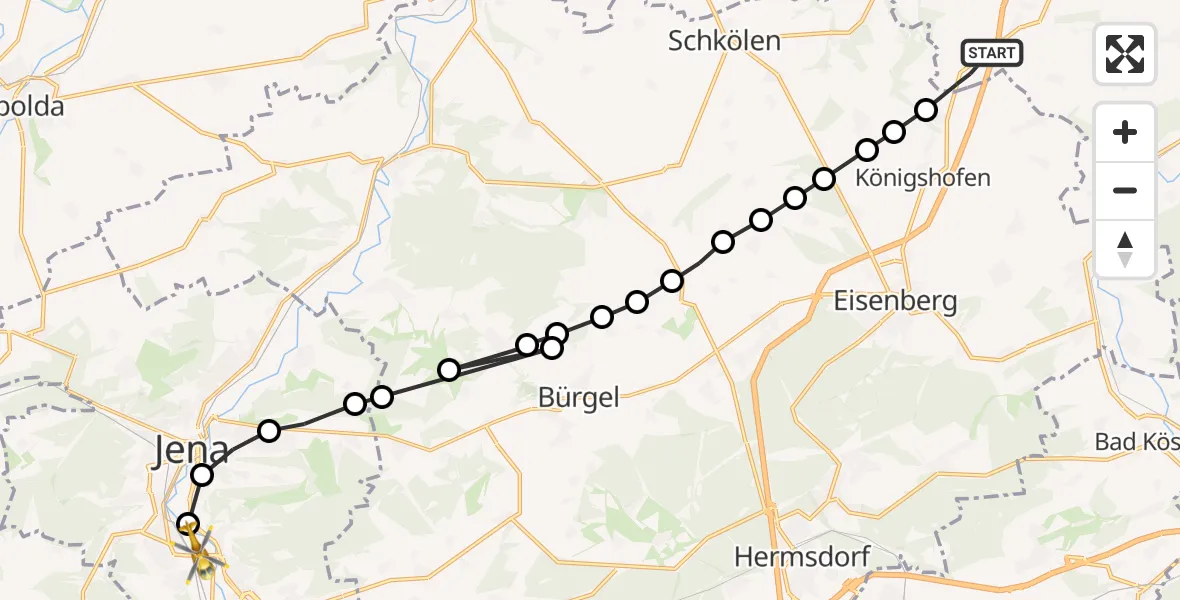 Flugroute Rettungshubschrauber Kleinhelmsdorf - Jena, 23 März 2026, 18:16