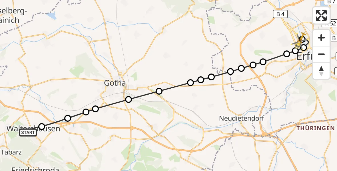 Routekaart van de vlucht: Ambulanzhubschrauber nach Helios Clinic Erfurt