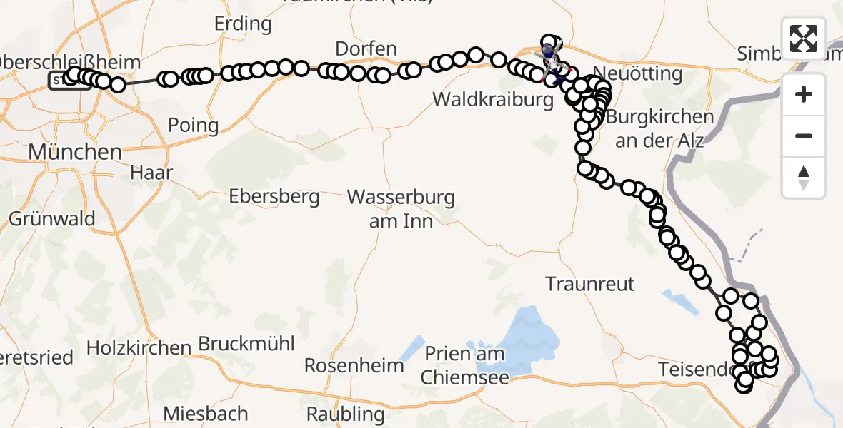 Flugroute Polizeihubschrauber Oberschleißheim - Mühldorf a. Inn, 23 März 2026, 18:49