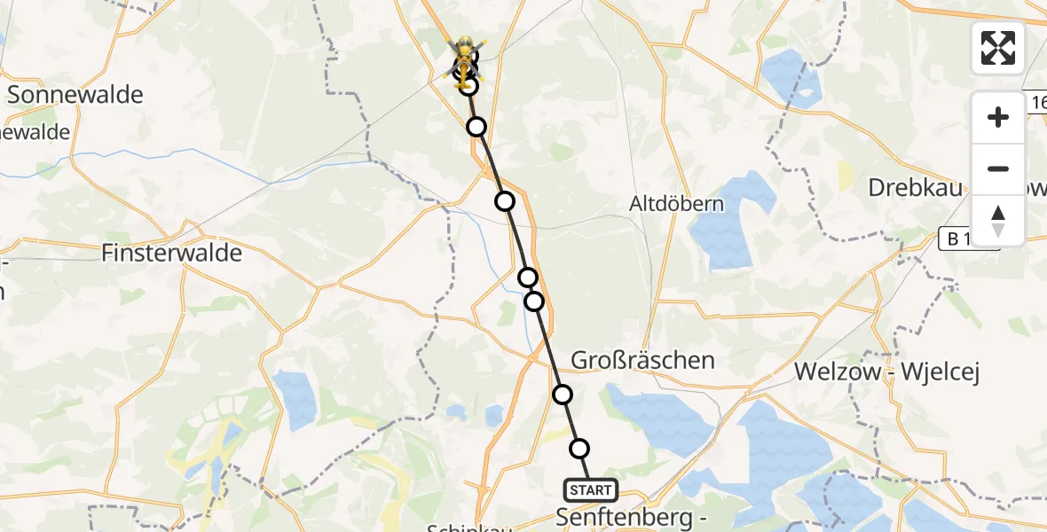 Routekaart van de vlucht: Ambulanzhubschrauber nach Calau, K 6618