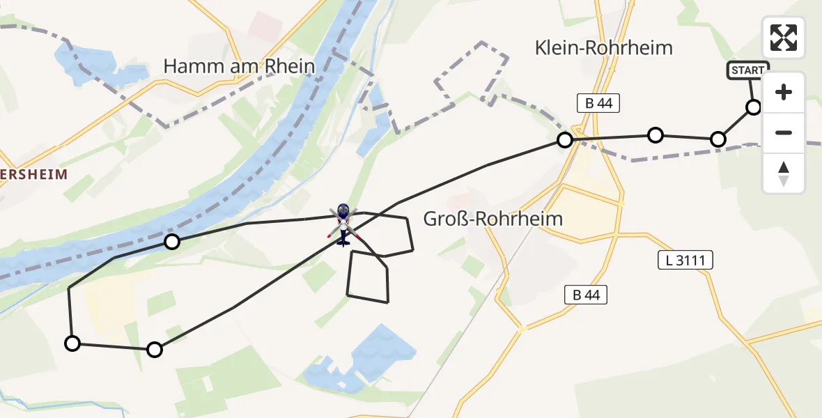 Routekaart van de vlucht: Polizeihubschrauber nach Groß-Rohrheim, Winterdeich