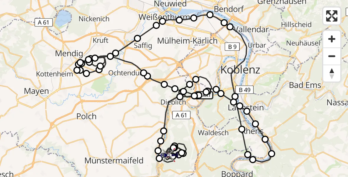 Routekaart van de vlucht: Polizeihubschrauber nach Oberfell, K 71