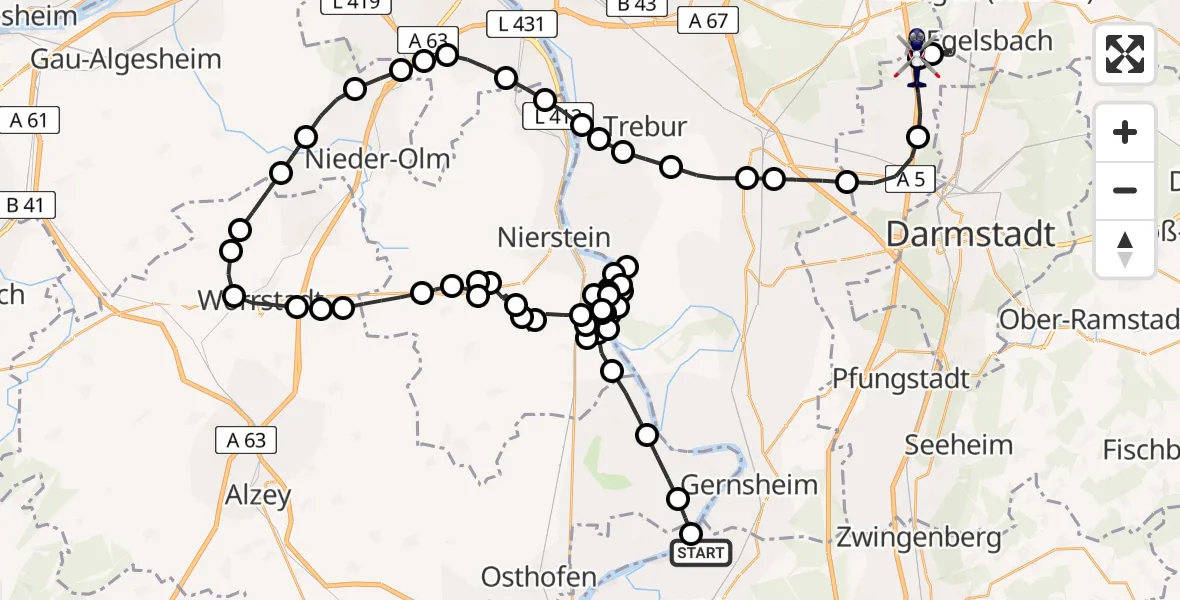 Routekaart van de vlucht: Polizeihubschrauber nach Erzhausen, Bornweg