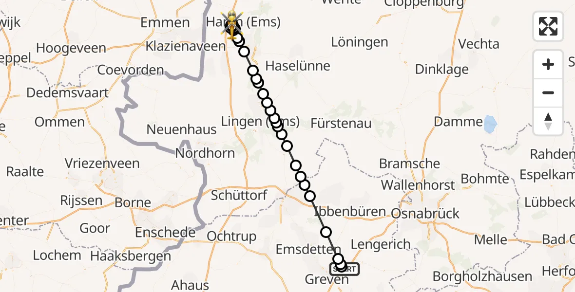 Flugroute Ambulanzhubschrauber Christoph  Westfalen-ADAC - Altharen, 23 März 2026, 19:38