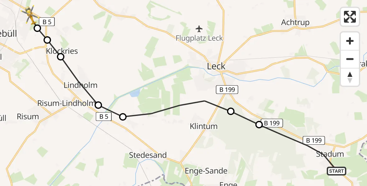Routekaart van de vlucht: Rettungshubschrauber nach Niebüll, Gather Landstraße