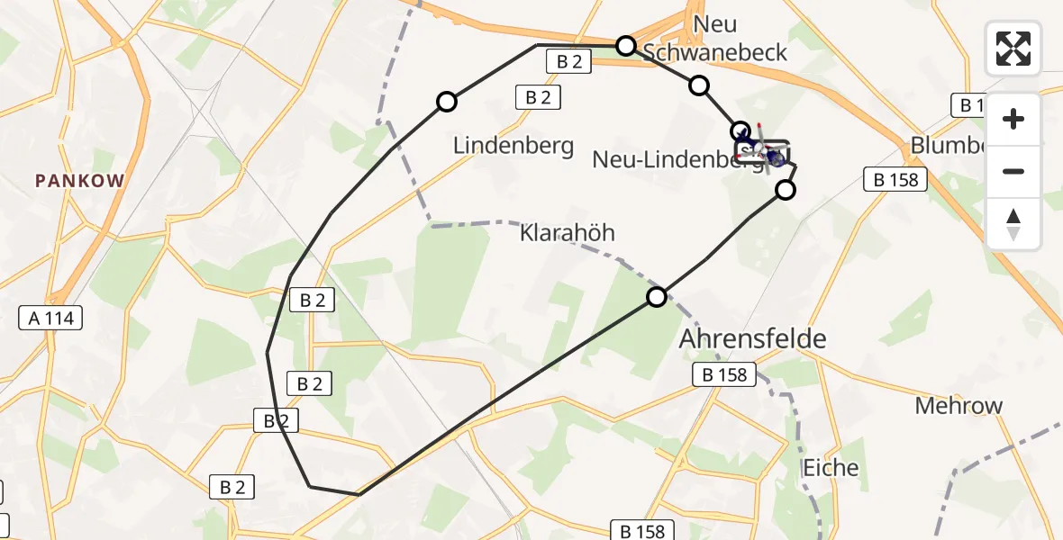 Flugroute Polizeihubschrauber Ahrensfelde Hubschrauberlandeplatz - Ahrensfelde Hubschrauberlandeplatz, 23 März 2026, 19:58