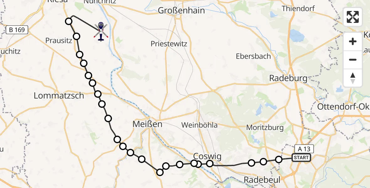 Flugroute Polizeihubschrauber Klotzsche - Althirschstein, 23 März 2026, 20:02