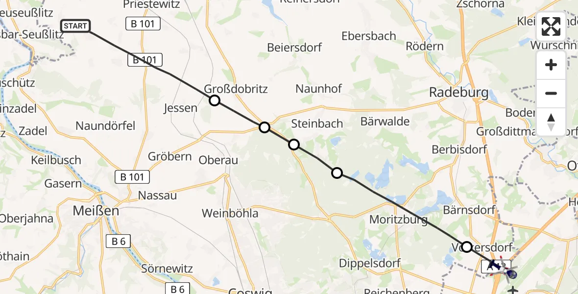 Flugroute Polizeihubschrauber Priestewitz - Dresden Flughafen, 23 März 2026, 20:32