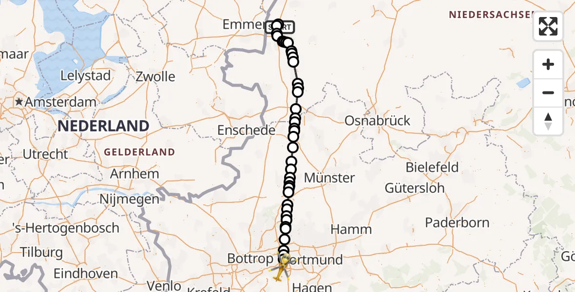 Flugroute Ambulanzhubschrauber Altharen - Bochum, 23 März 2026, 20:56