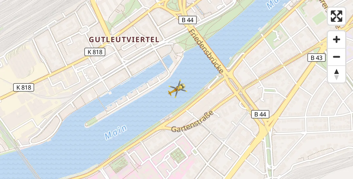 Flugroute Rettungshubschrauber Frankfurt University Hospital - Frankfurt University Hospital, 23 März 2026, 21:12