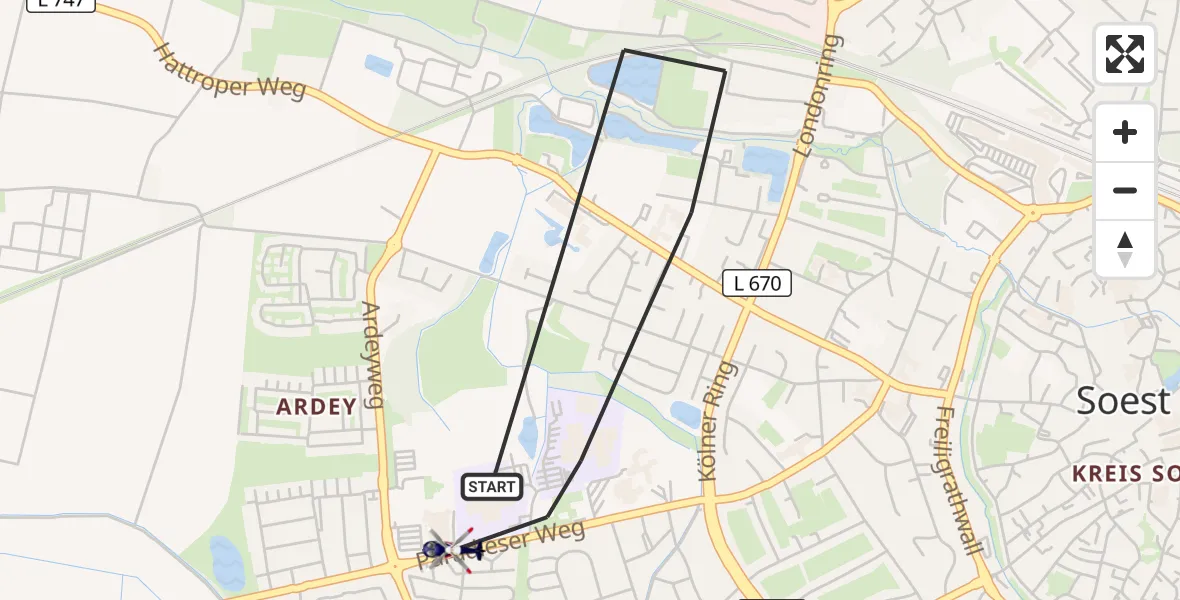 Flugroute Polizeihubschrauber Soest - Soest, 23 März 2026, 21:59