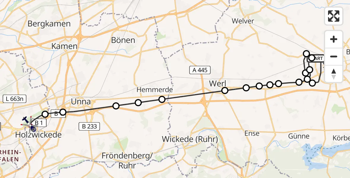 Flugroute Polizeihubschrauber Soest - Dortmund Flughafen, 23 März 2026, 22:03