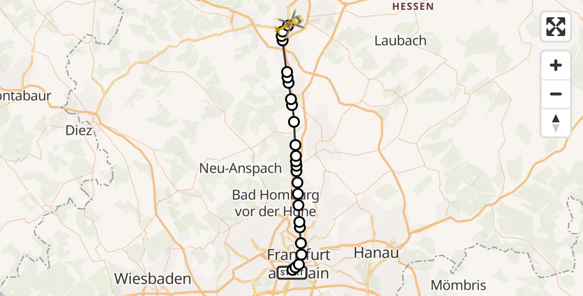 Routekaart van de vlucht: Rettungshubschrauber nach Gießen, Lahnstraße