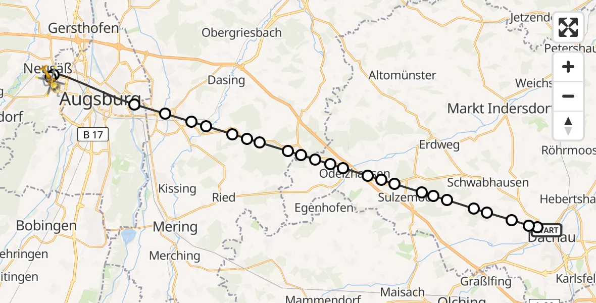 Routekaart van de vlucht: Rettungshubschrauber nach Augsburg University Hospital