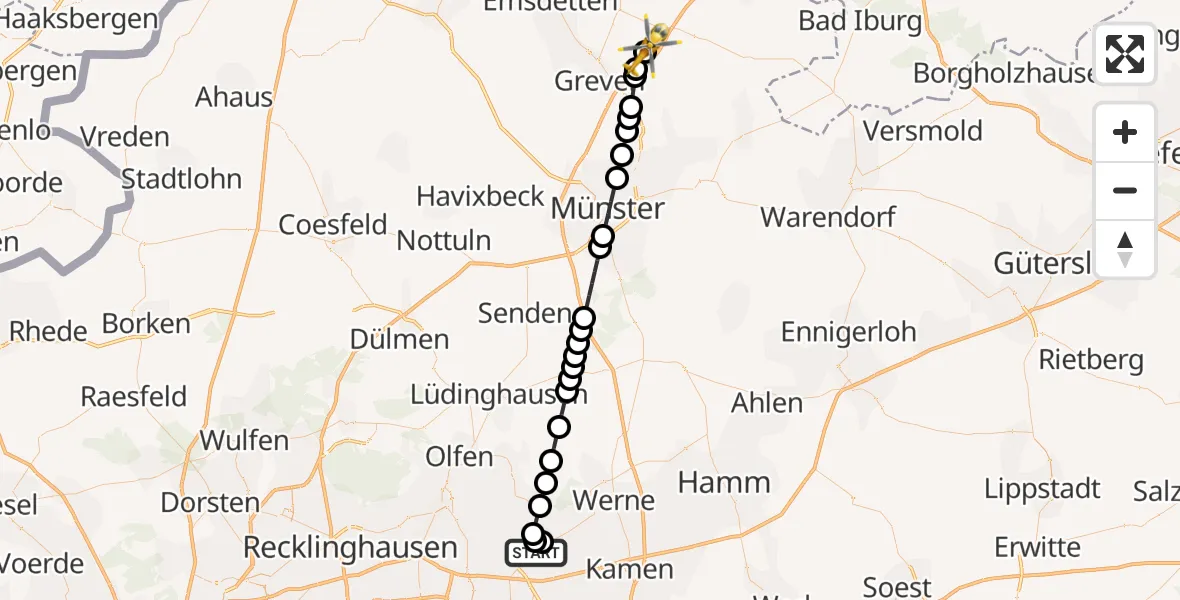Flugroute Ambulanzhubschrauber Lünen - Christoph  Westfalen-ADAC, 23 März 2026, 22:53