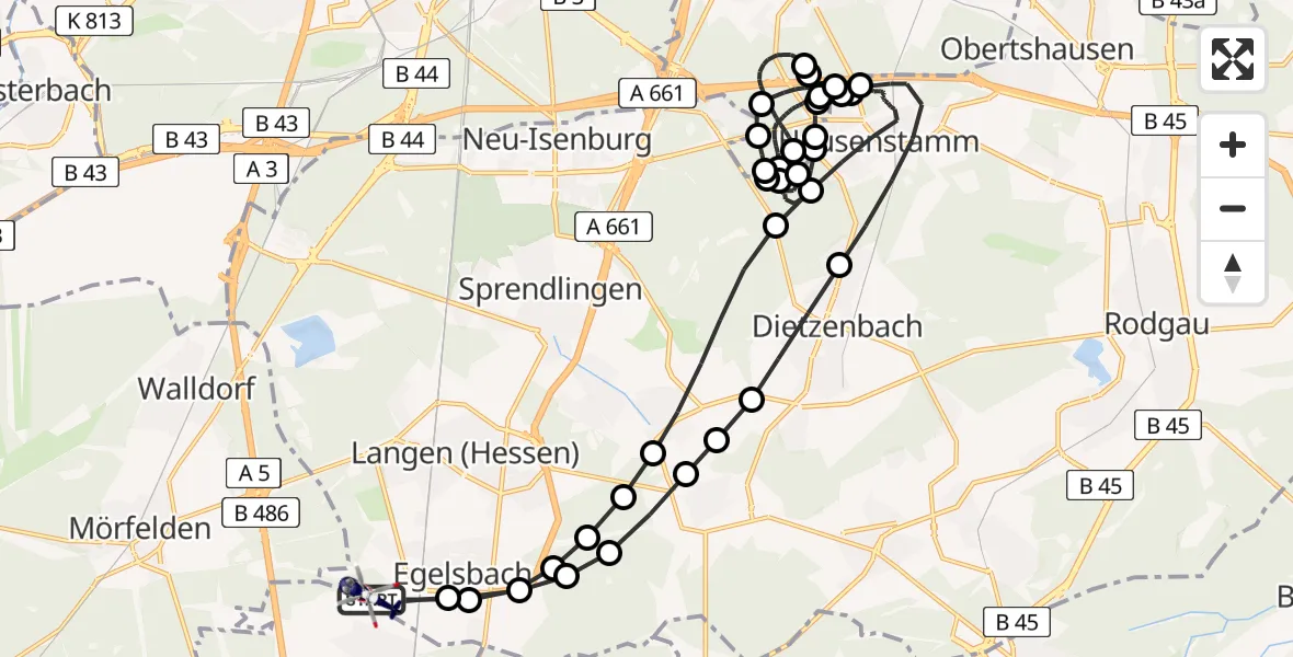 Flugroute Polizeihubschrauber Flughafen Frankfurt-Egelsbach - Flughafen Frankfurt-Egelsbach, 24 März 2026, 01:28