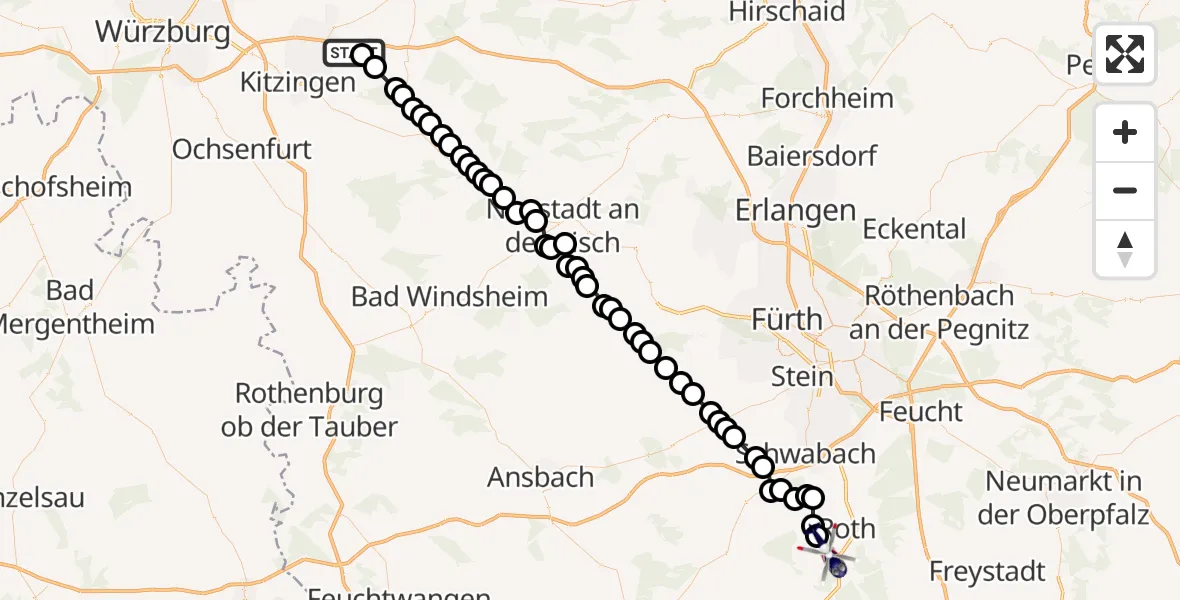 Flugroute Polizeihubschrauber Haidt - Unterheckenhofen, 24 März 2026, 01:39
